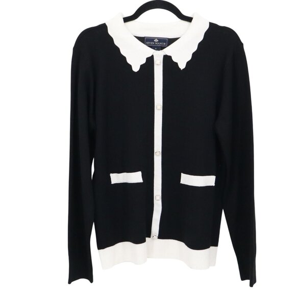 Seven Manor Sweater Women XL Black Rich Auntie Core Twee Preppy Wednesday Addams - Picture 1 of 16